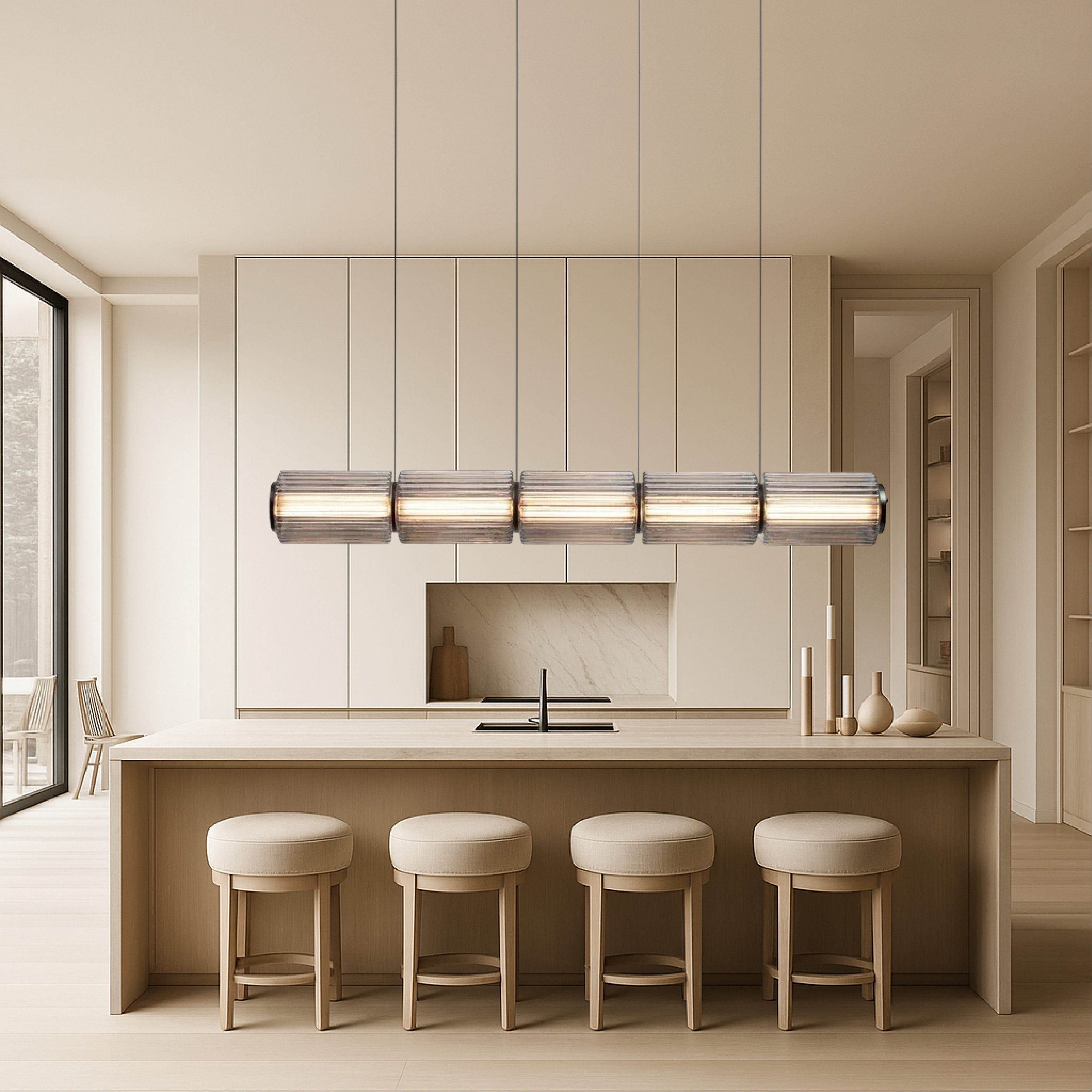 Cylindrical glass pendant lamp