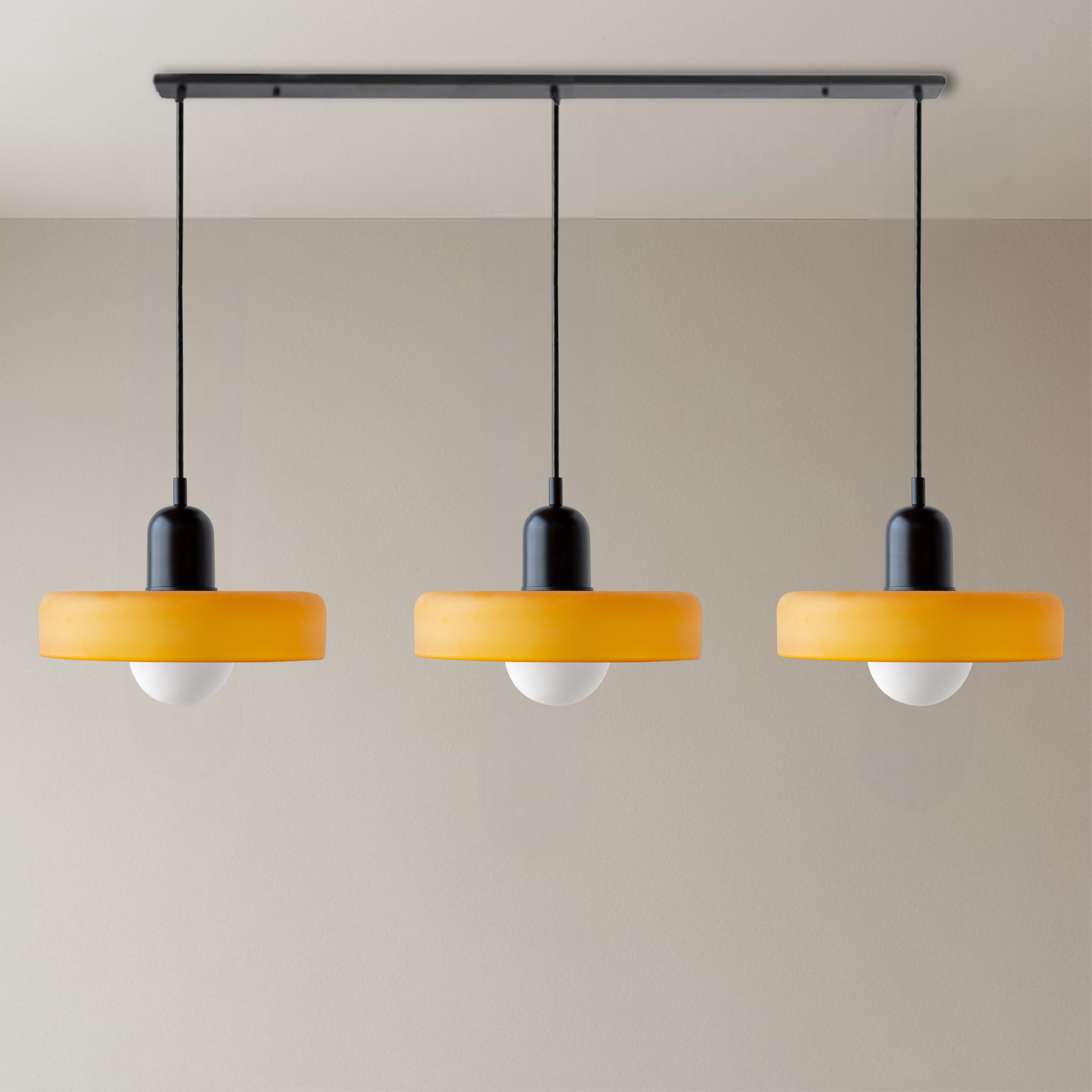 3-Head Bauhaus Suspension Lamp with Colored Glass
