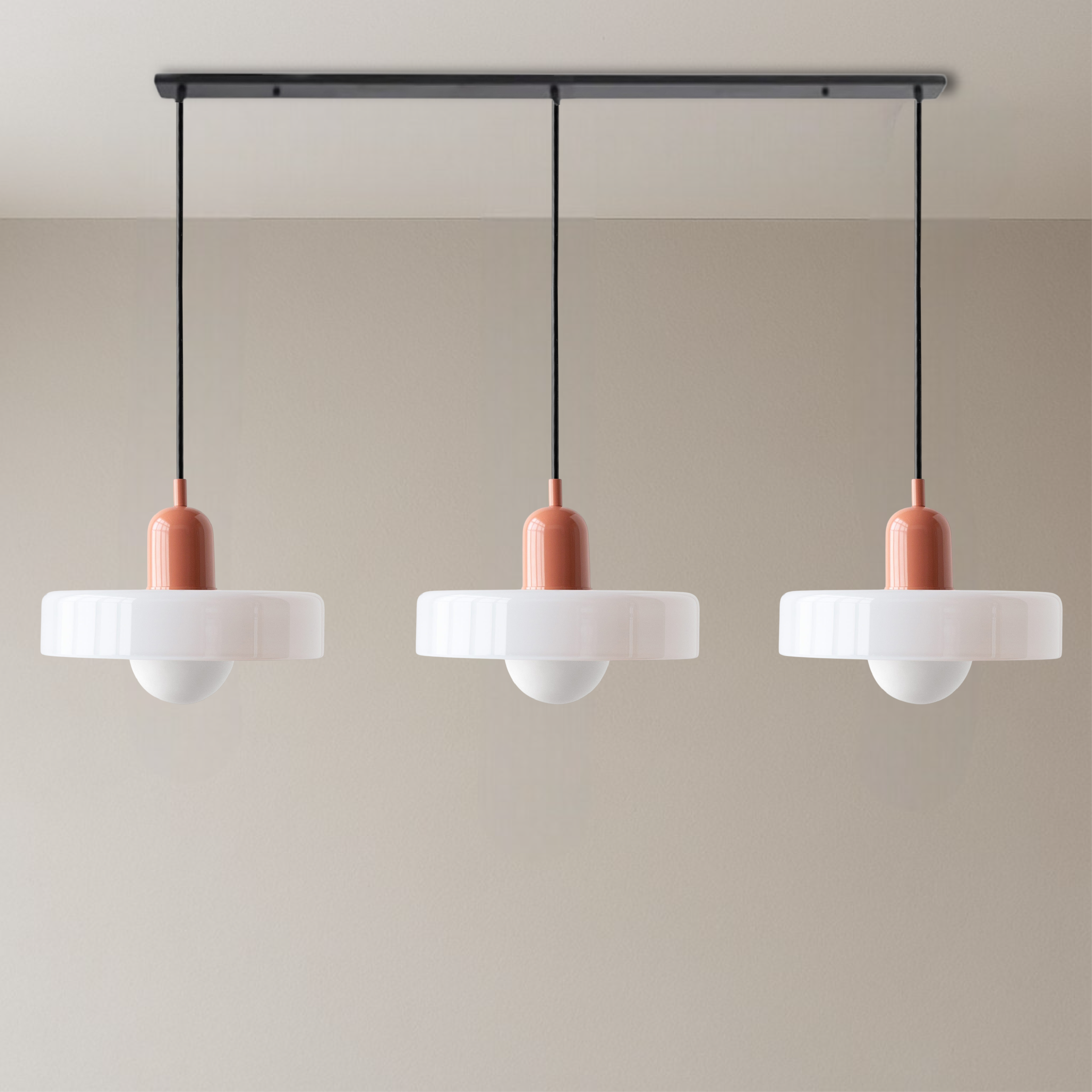 3-Head Bauhaus Suspension Lamp with Colored Glass