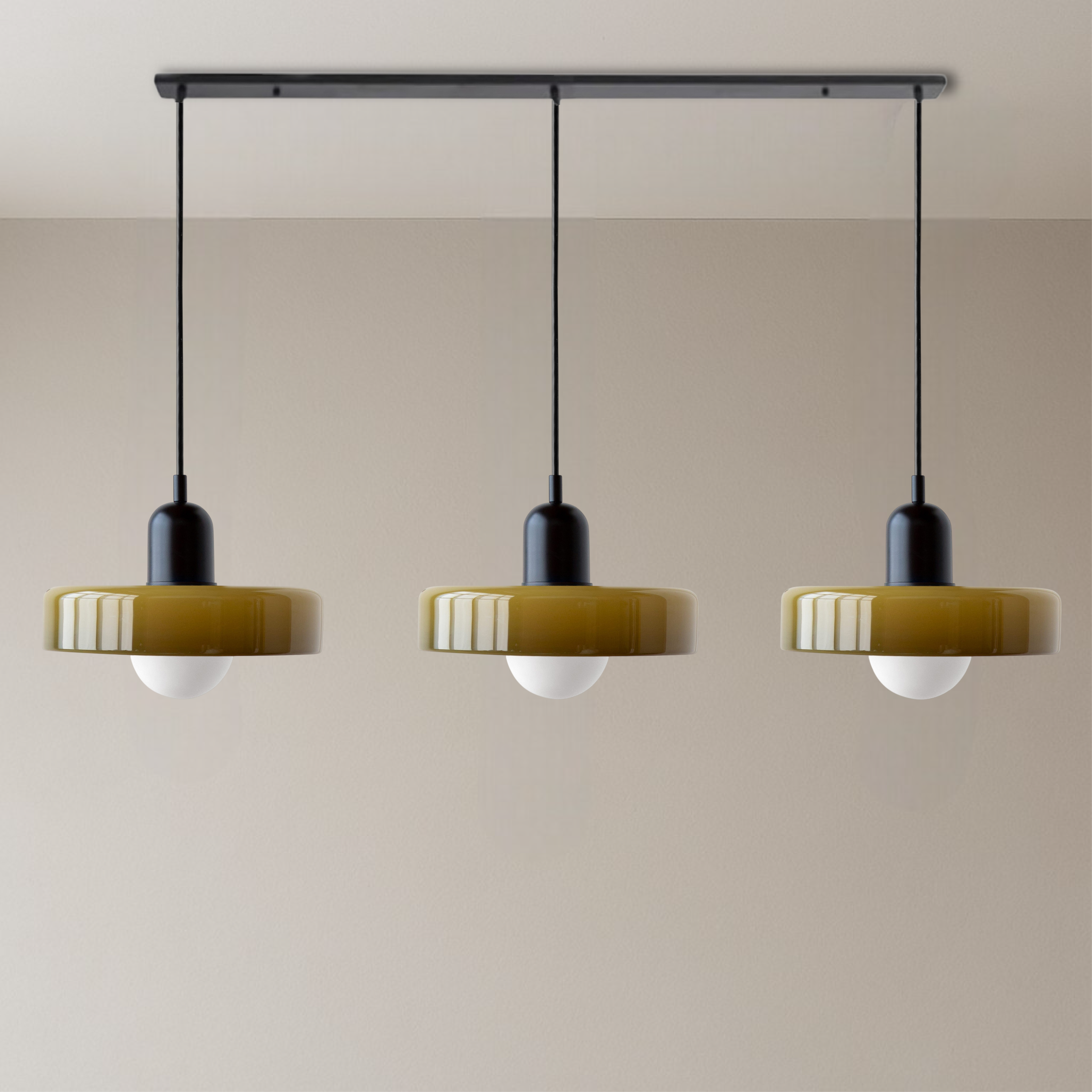 3-Head Bauhaus Suspension Lamp with Colored Glass