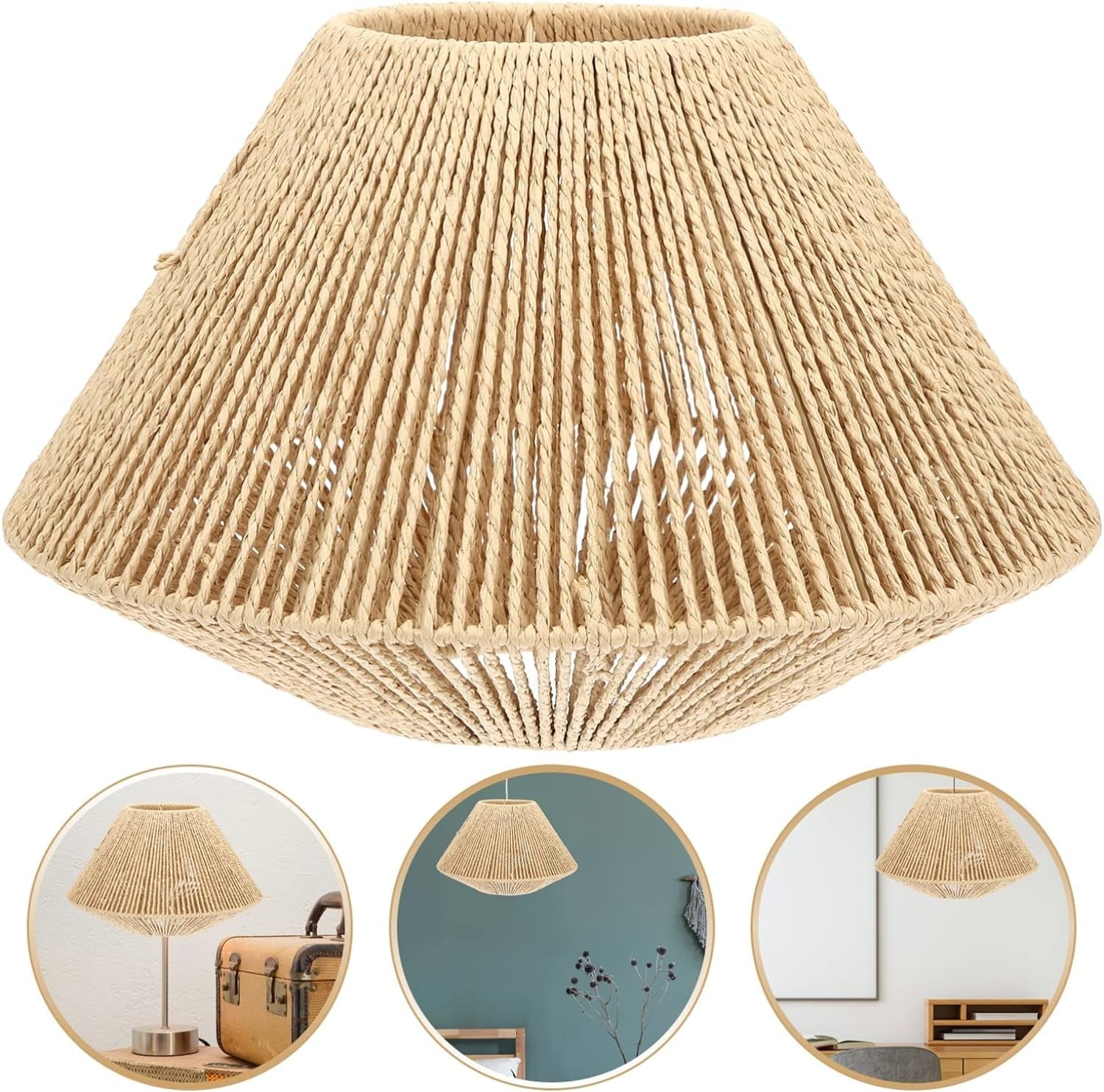 Abat-Jour en rotin naturel tressé à la main - Suspension luminaire vintage pour décoration authentique