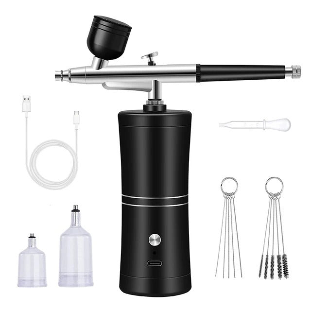 Aérographe Haute Pression pour Maquillage et Ongles - Kit Complet en Noir avec aérographe beauté et soins de la peau