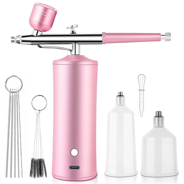 Aérographe Haute Pression pour Maquillage et Ongles - Kit Complet en Rose avec design compact et recharge rapide