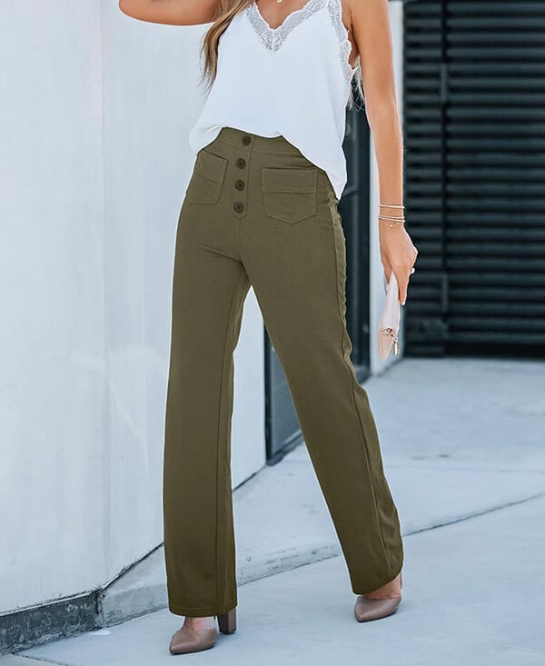 Pantalon extensible taille haute Ambre en Vert Foncé - Tissu respirant et confort absolu