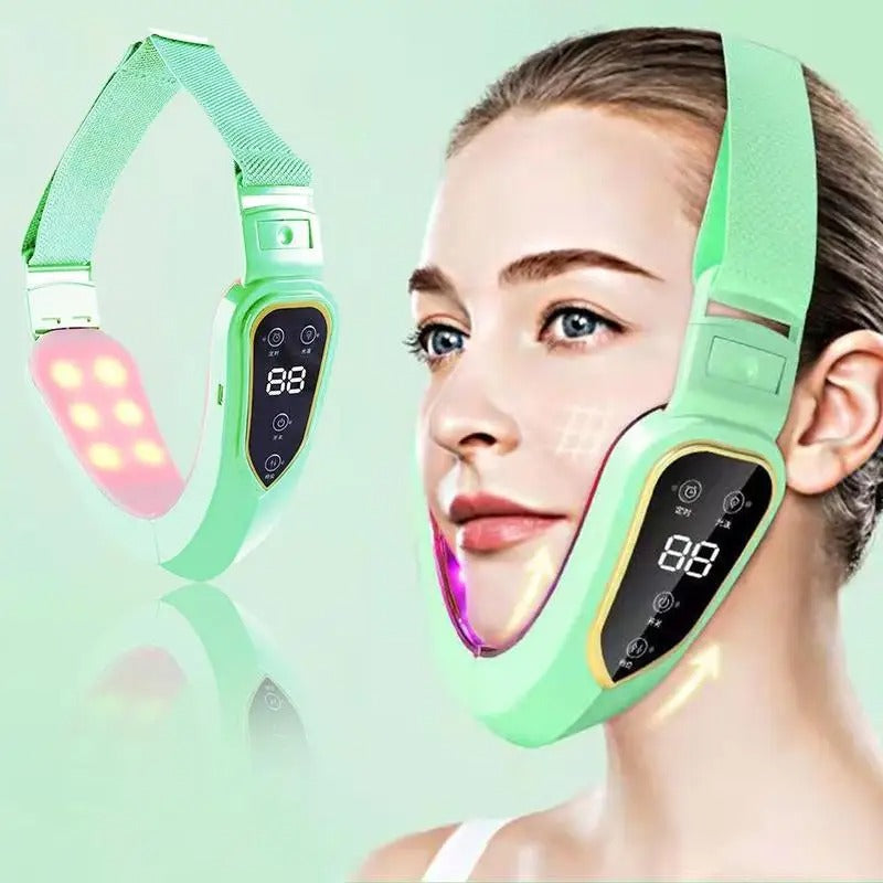 Appareil de lifting et réduction du double menton - Couleur vert, micro-vibrations et photothérapie visage