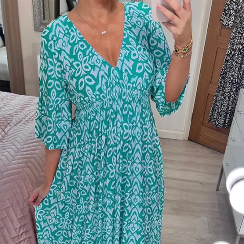 Robe Aria Bleu lac - Décolleté en V, tissu léger pour une élégance féminine t