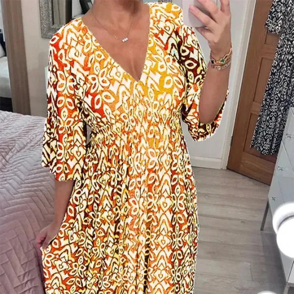 Robe Aria Jaune - Décolleté en V, tissu léger pour une élégance féminine trav