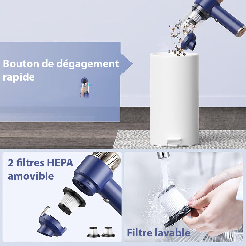Aspirateur à Main Sans Fil pour Voiture - Autonomie Batterie Longue Durée tra