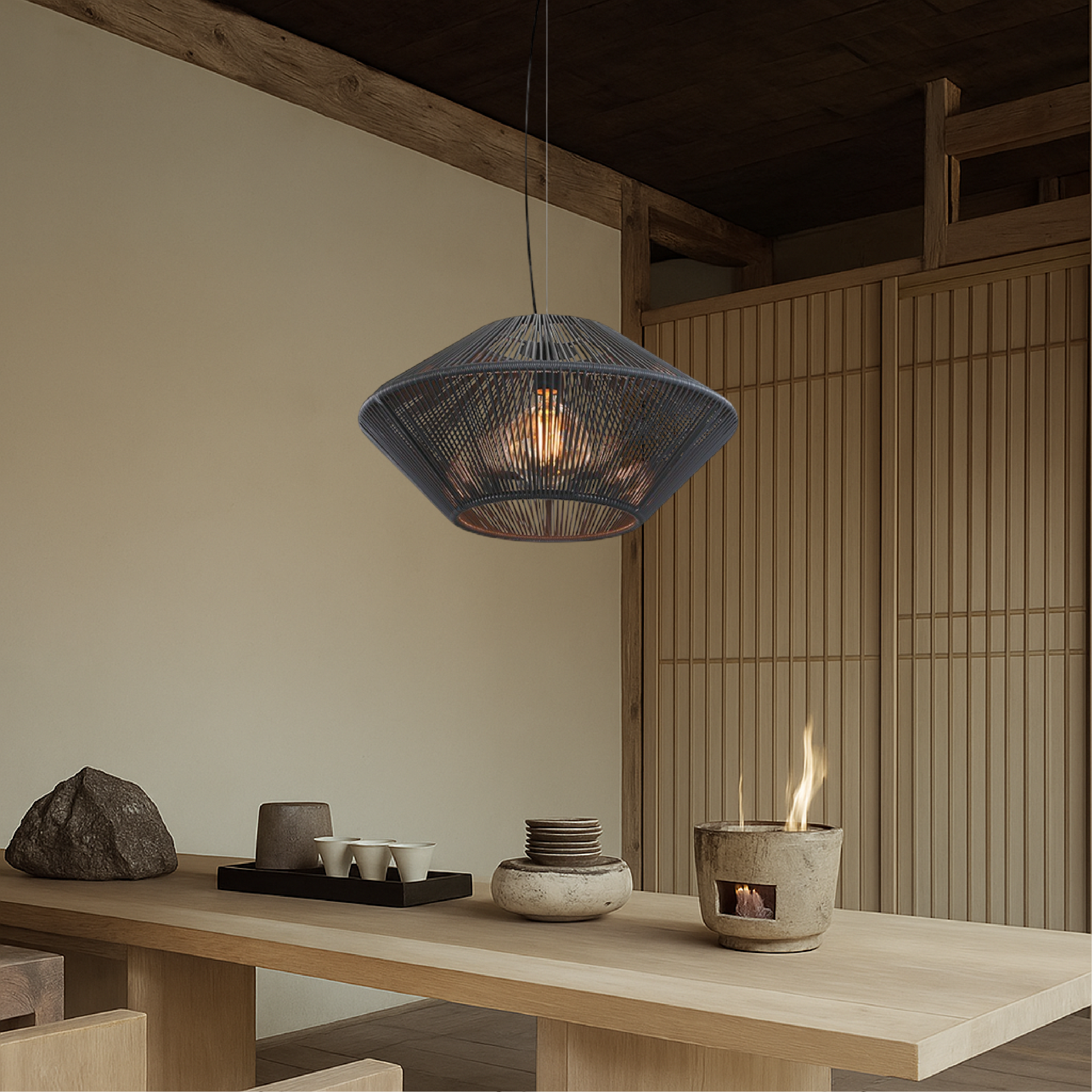 Handwoven hanging lamp