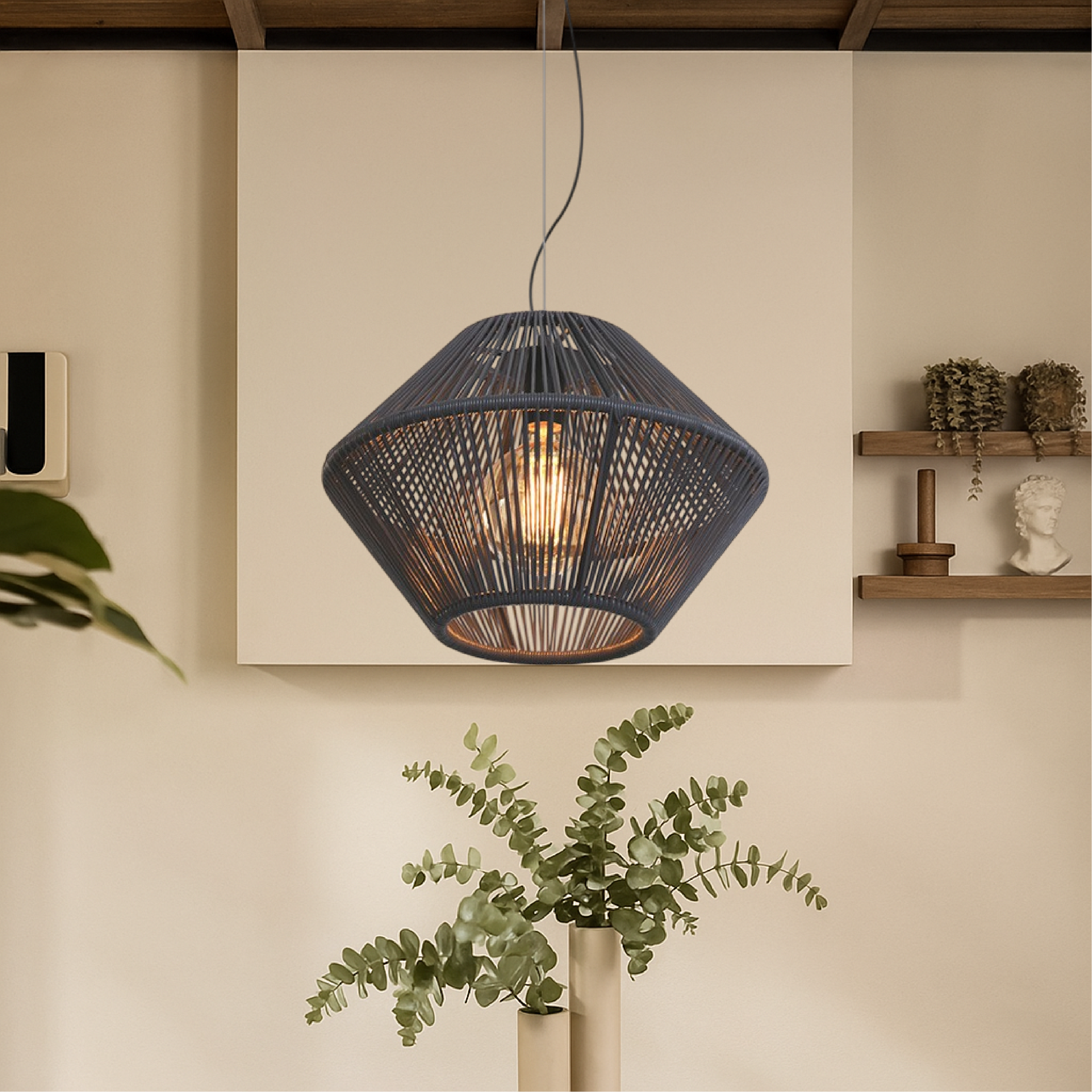 Handwoven hanging lamp