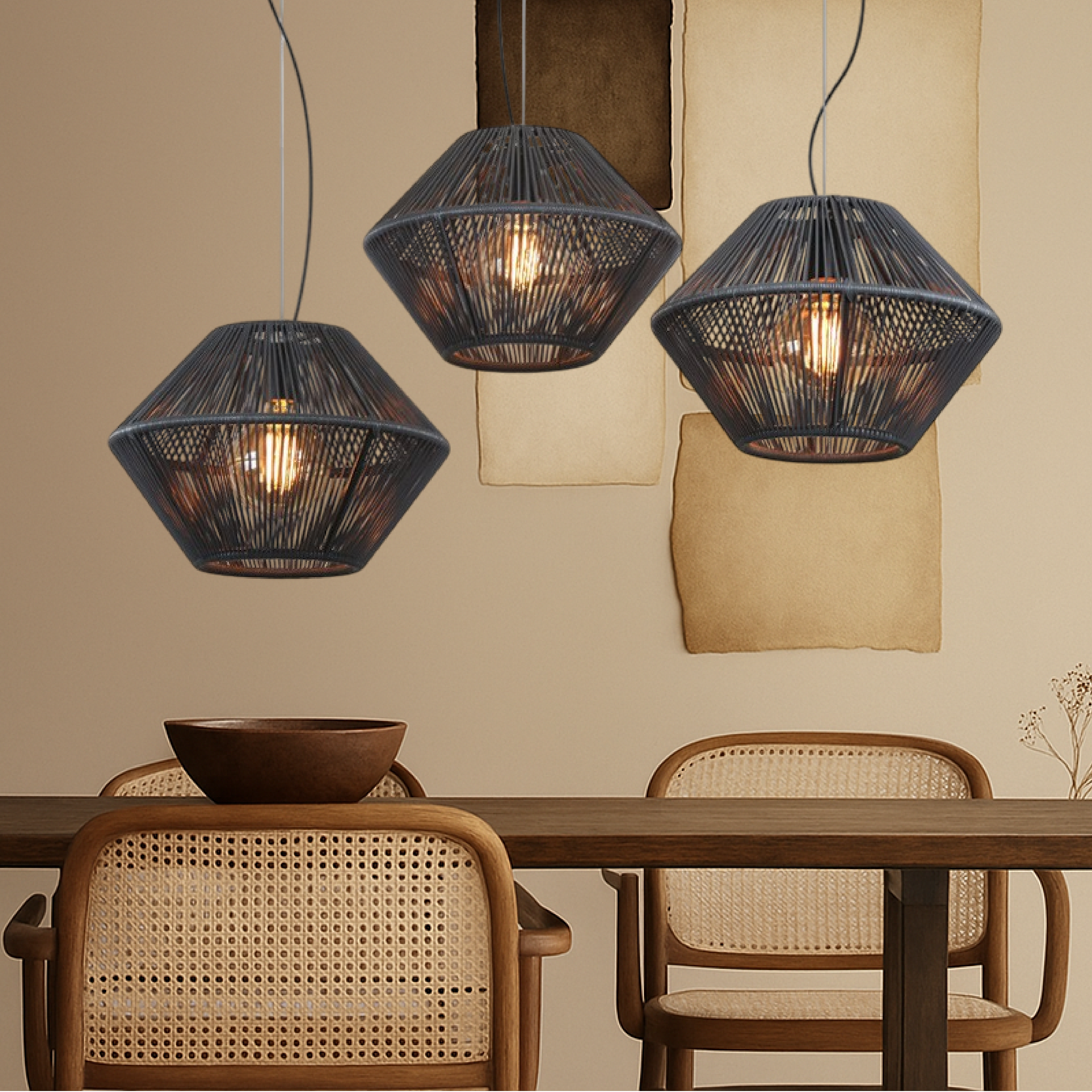Handwoven hanging lamp
