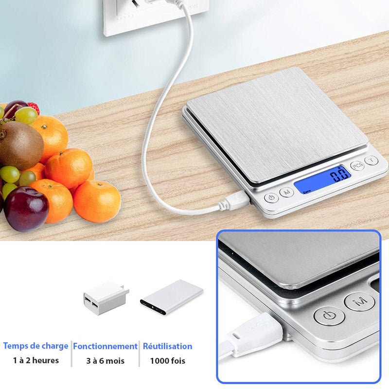 Balance de cuisine de précision avec batterie rechargeable pour une utilisation sans fil