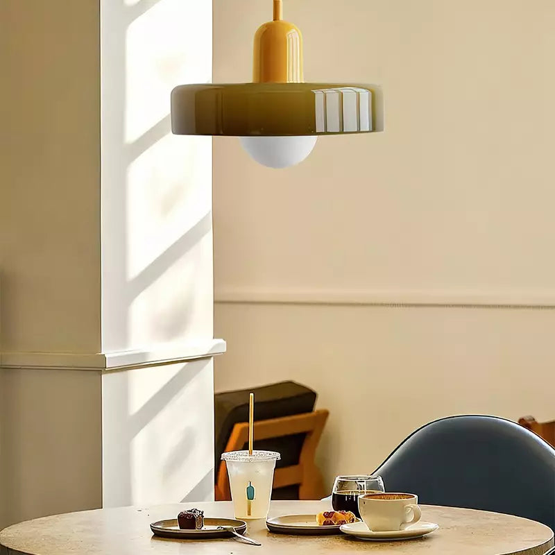 Bauhaus pendant lamp in colored glass