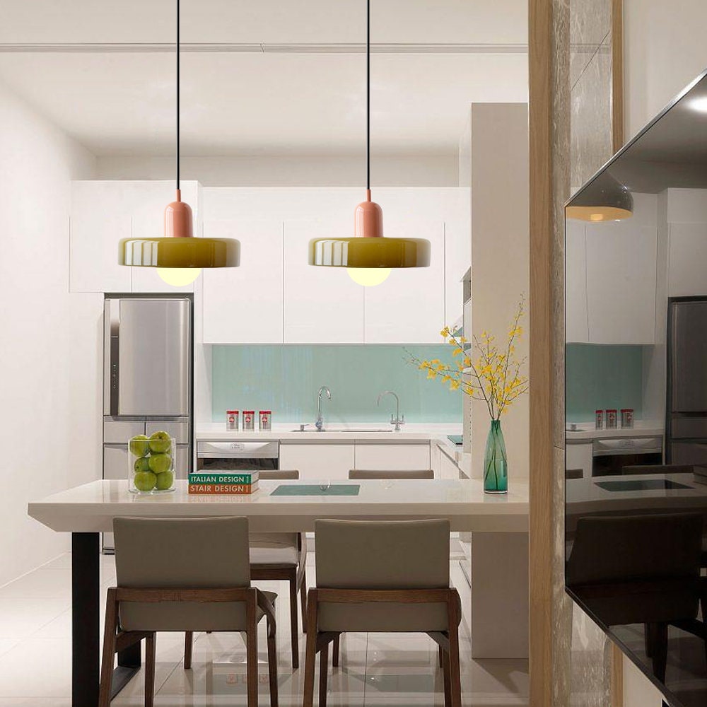 Bauhaus pendant lamp in colored glass