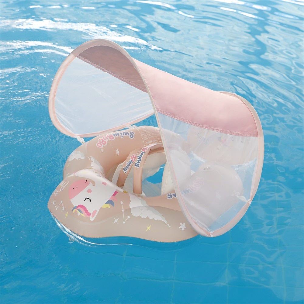Bouée pour Bébé Rose avec Ombrelle - Sécurité et Protection Solaire, facilité de transport