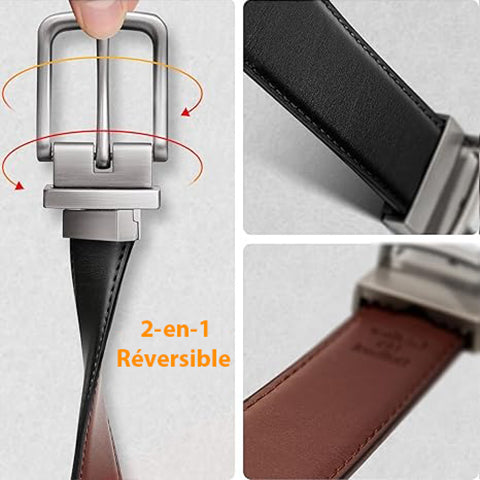 Ceinture Réversible en Cuir Véritable - Mode Masculine et Confort Absolu trav