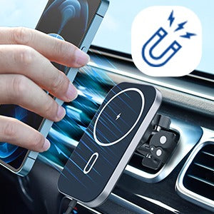 Chargeur iPhone Magnétique Sans Fil pour Voiture - Rotation Degrés pour une Utilisation Facile