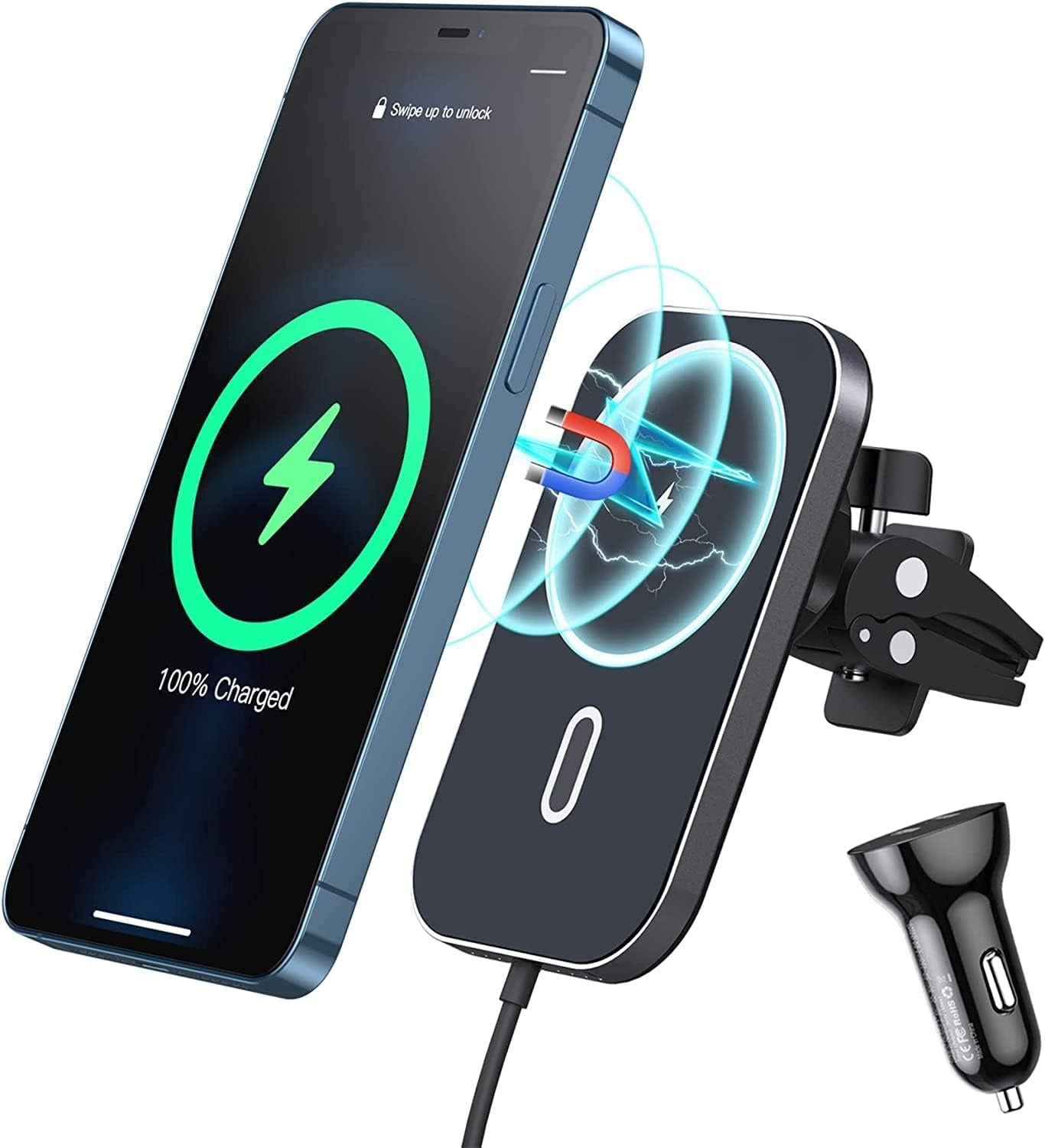 Chargeur Magnétique Sans Fil pour Voiture - Charge Rapide 18W Compatible Grille Aération