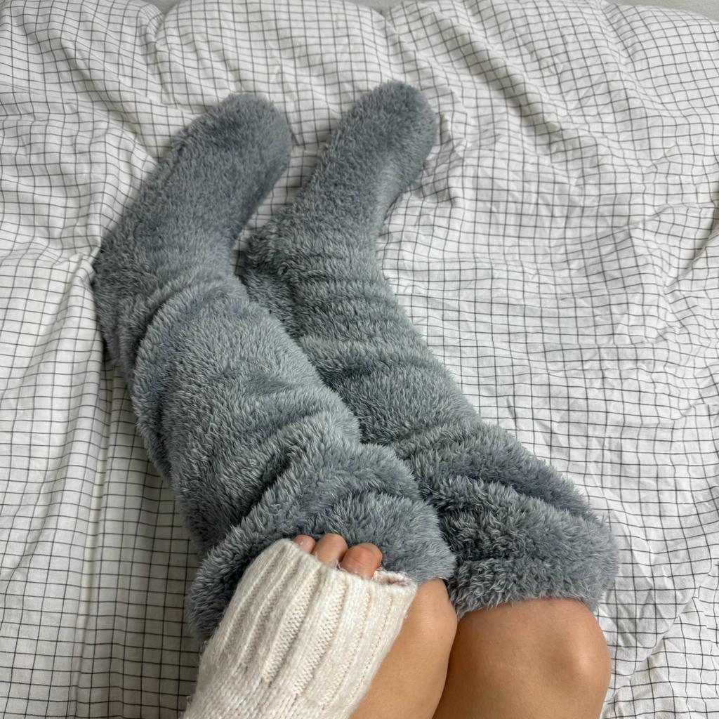 Grey Plush Socks - Ideal Winter Accessory for Comfort and Warmth travel bottl