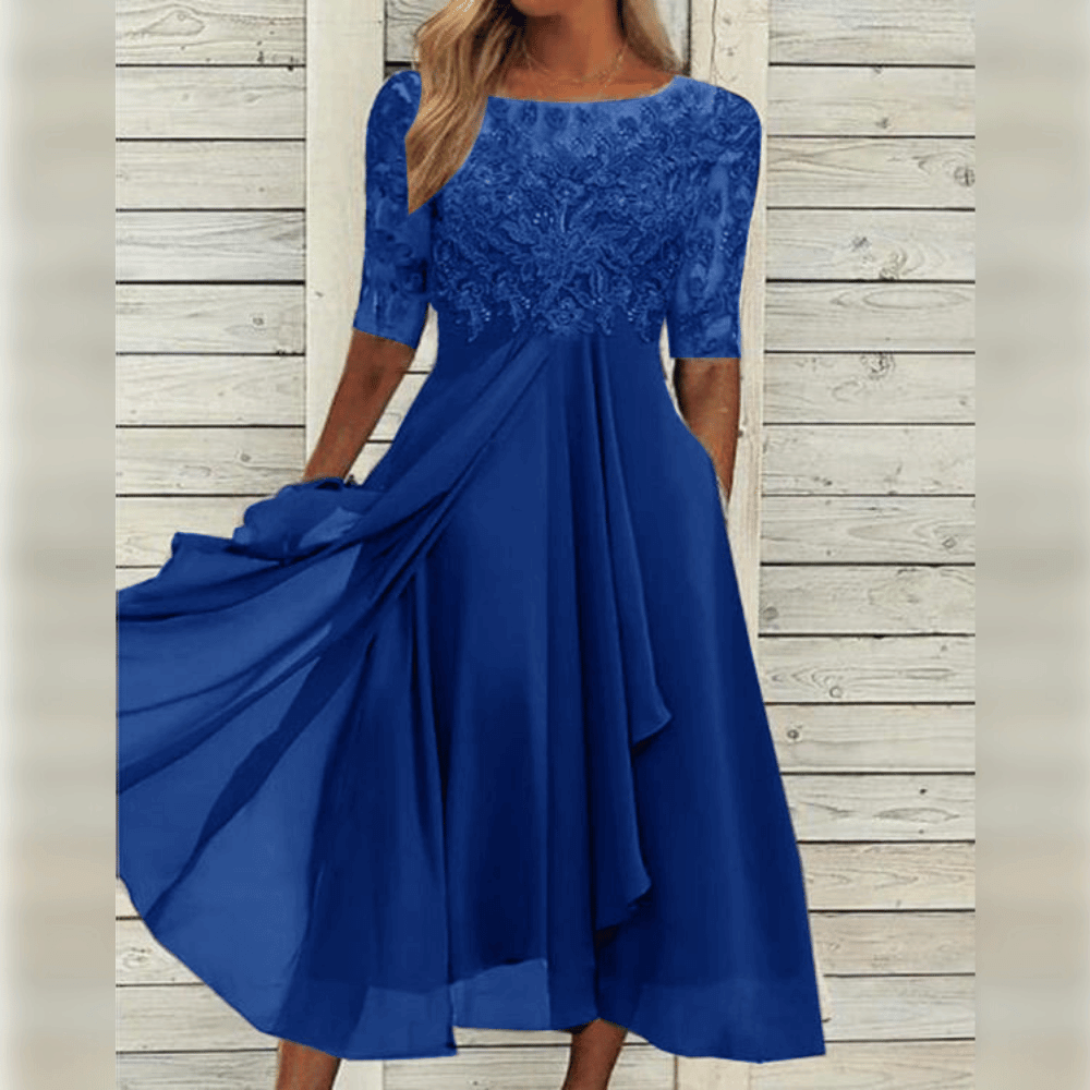 Robe midi parfaite Coline en Bleu foncé | Confort léger et motifs élégants pour une élégance intemporelle