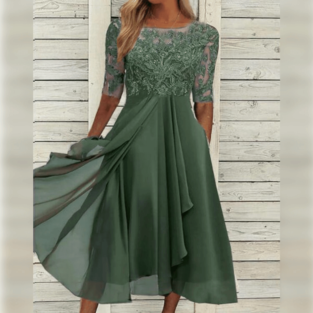 Robe midi parfaite Coline en Vert | Confort léger et motifs élégants pour une élégance intemporelle