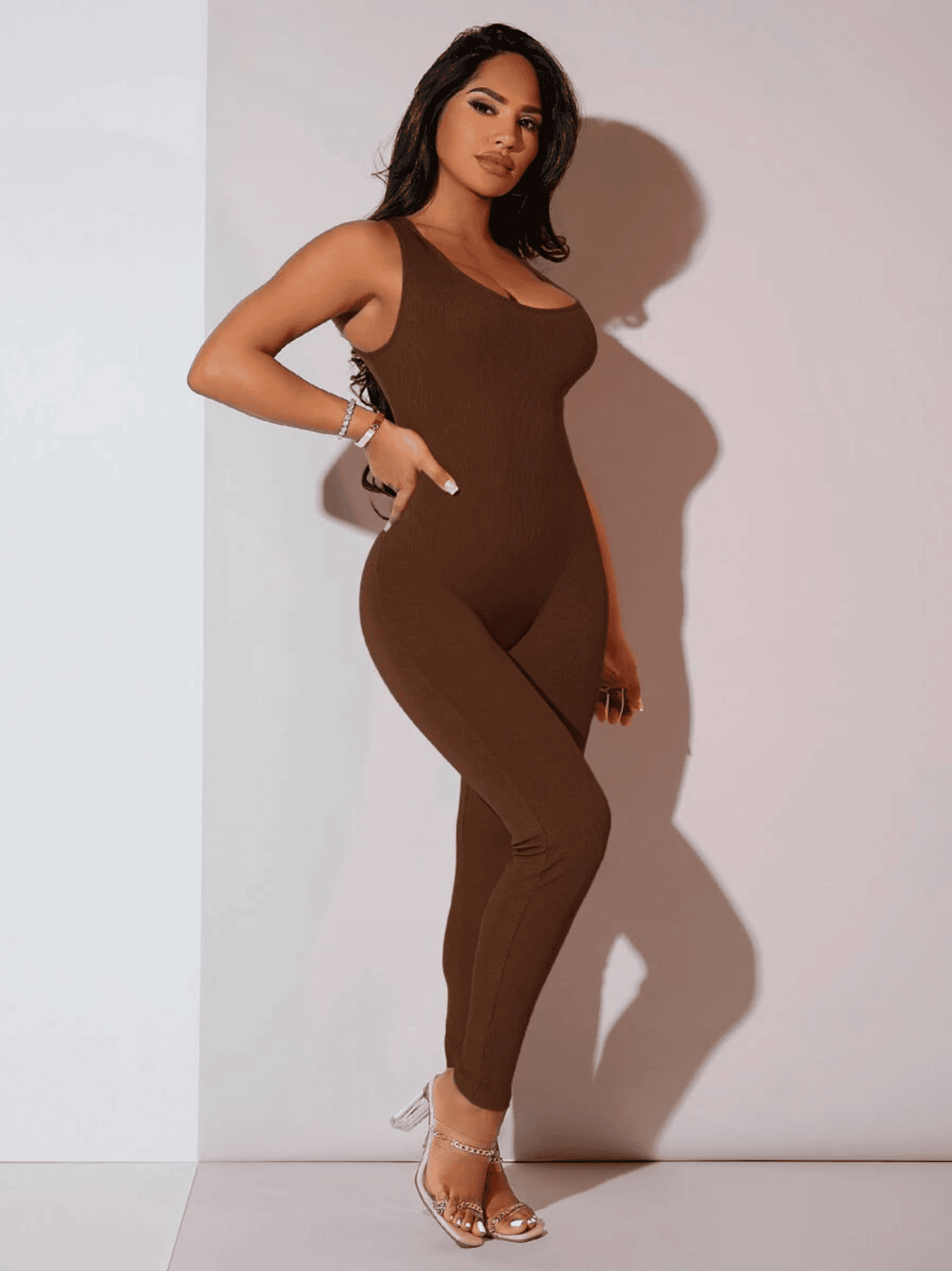 Combinaison sculptante sans couture en Marron avec soutien-gorge intégré et style polyvalent