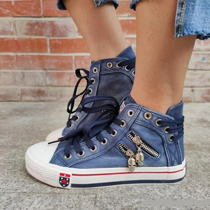 Chaussures en denim élégantes de Daisy en Bleu foncé, offrant un soutien orthopédique et confort luxueux