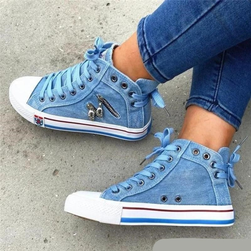 Baskets en denim élégantes à porter au quotidien avec soutien orthopédique et confort luxueux