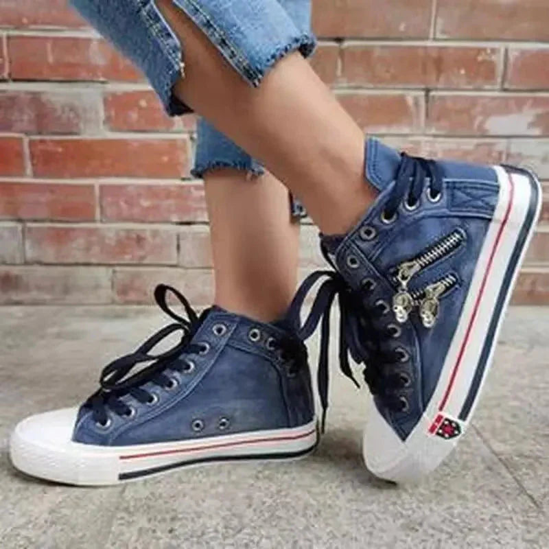 Baskets en denim élégantes à porter au quotidien avec soutien orthopédique et confort luxueux