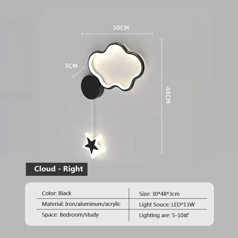 Lampe Murale Nuage Étoile Lune - Noir Droit - Décoration Chambre travel bottl
