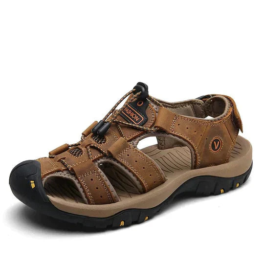 Sandales en cuir véritable marron pour hommes avec soutien voûte plantaire et semelles absorbant chocs