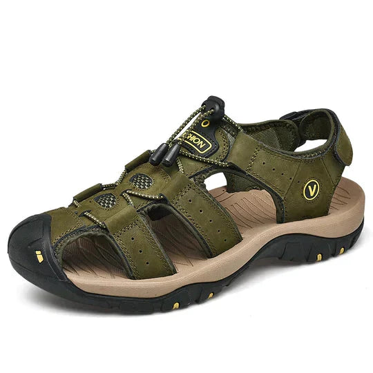 Sandales en cuir véritable vert pour hommes avec soutien voûte plantaire et semelles absorbant chocs