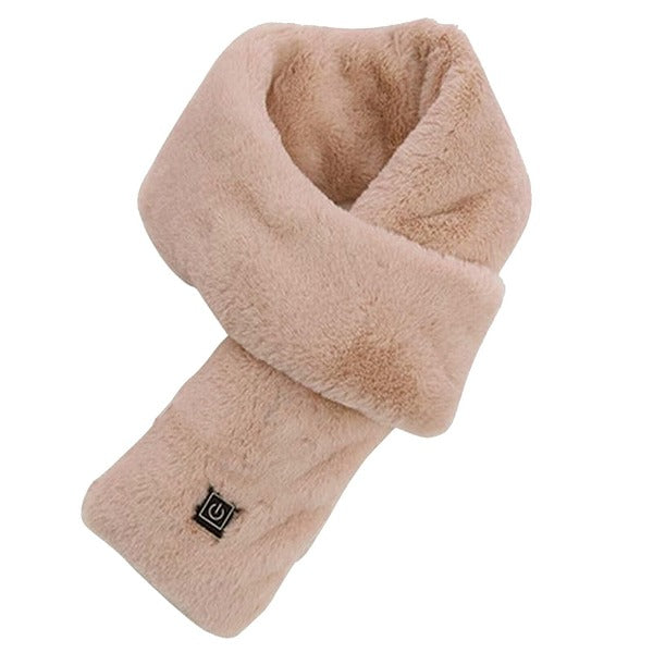 Écharpe chauffante électrique en fourrure beige, matériaux doux et confort thermique