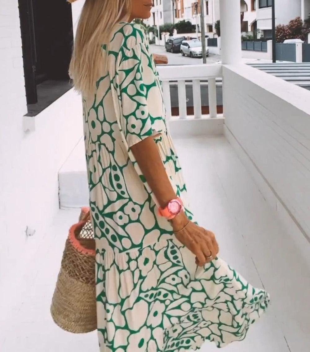 Robe Longue Élégante Bohème en Imprimé Vibrant et Matière Respirante travel b