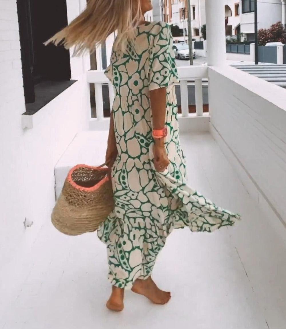 Robe Longue Élégante Bohème en Imprimé Vibrant et Matière Respirante travel b