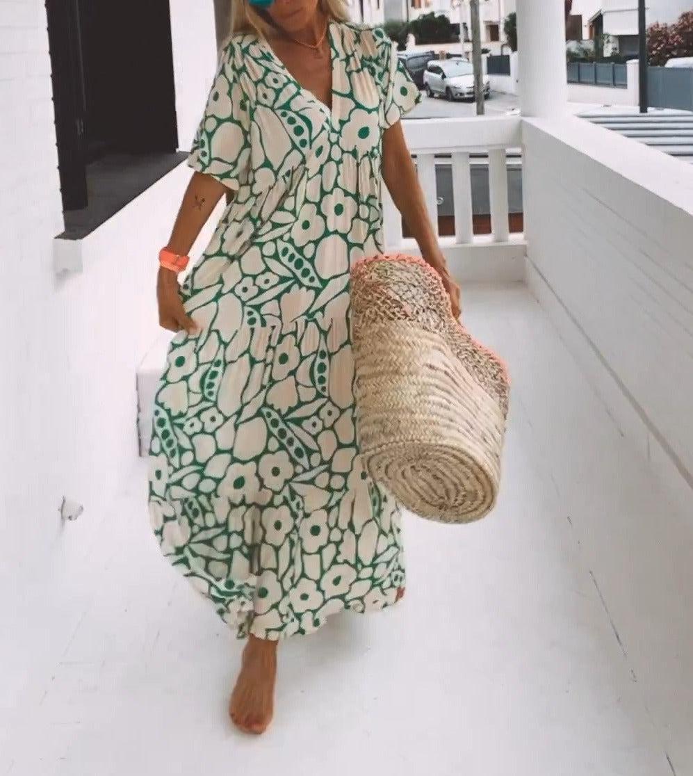 Robe Longue Élégante Bohème en Imprimé Vibrant et Matière Respirante travel b