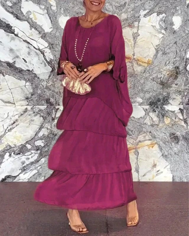 Robe longue élégante Elsie à col en O pour femmes - Rose tendance, élégance intemporelle