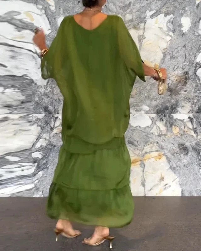 Robe longue élégante Elsie à col en O pour femmes - Polyvalente et tendance, silhouette flatteuse
