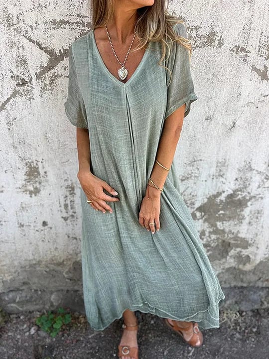 Robe midi Elva à col V en Gris et cyan | Pièce maîtresse avec style polyvalent do