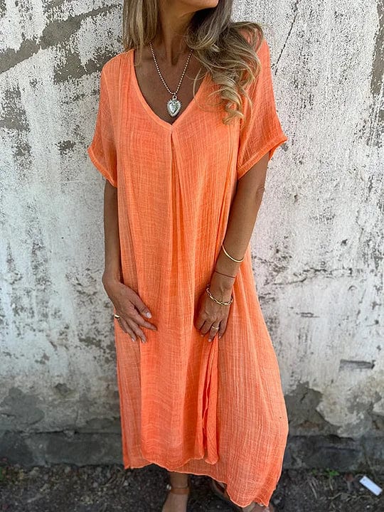 Robe midi Elva à col V en Orange | Charme et assurance pour votre garde-robe dog