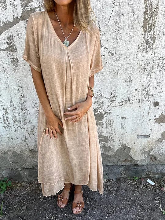 Robe midi Elva à col V en Bleu | Confort luxueux et élégance intemporelle tra