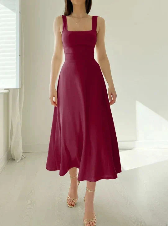 Robe réversible Emma - Bordeaux décolleté carré, look décontracté, taille ajustable, mode féminine