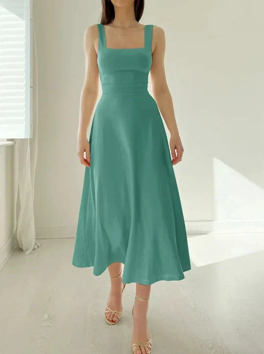 Robe réversible Emma - Vert décolleté carré, taille ajustable, tissu opaque, vêtements printemps