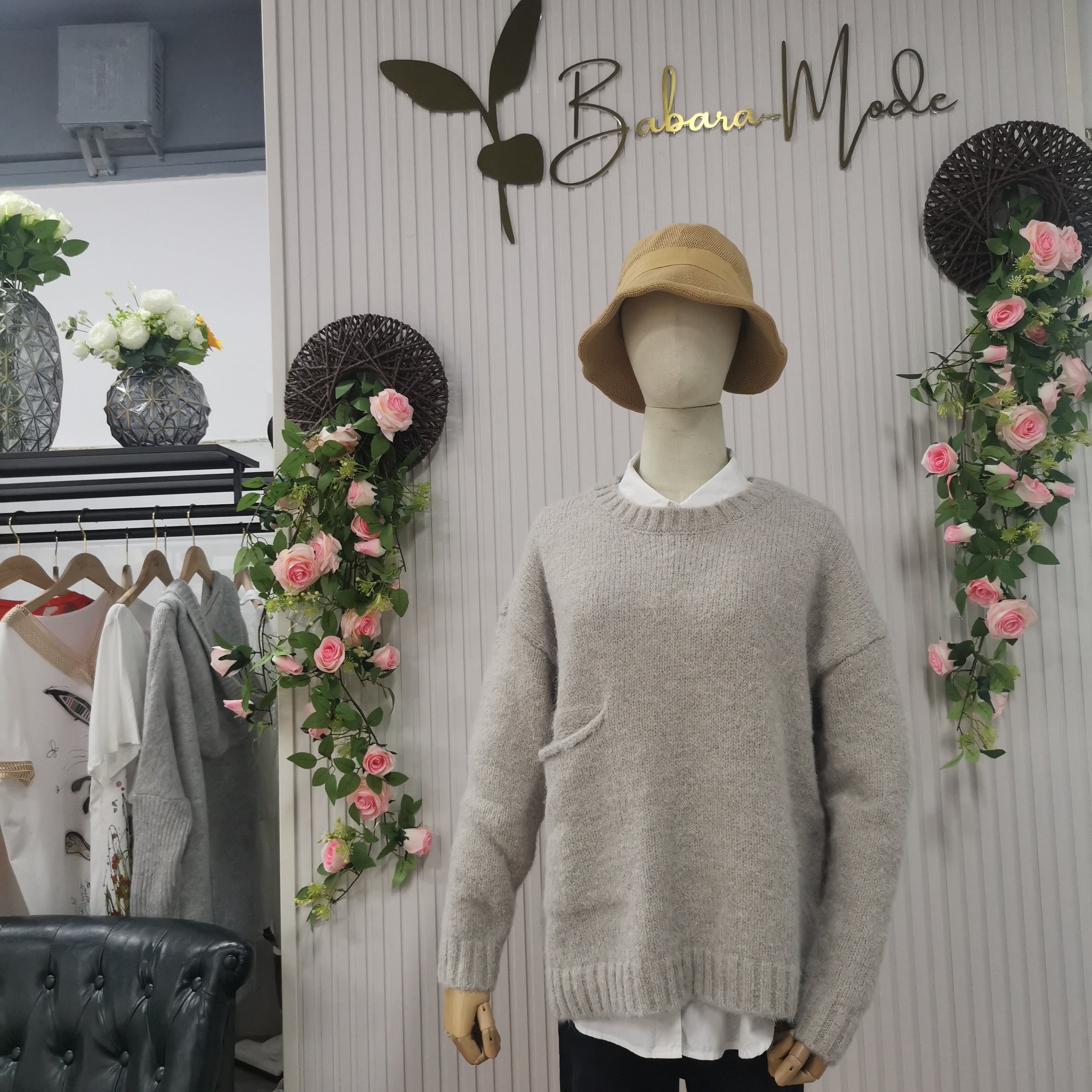 Pull oversize en maille Hazel pour femmes, mode douillette et poche ivoire, style chic