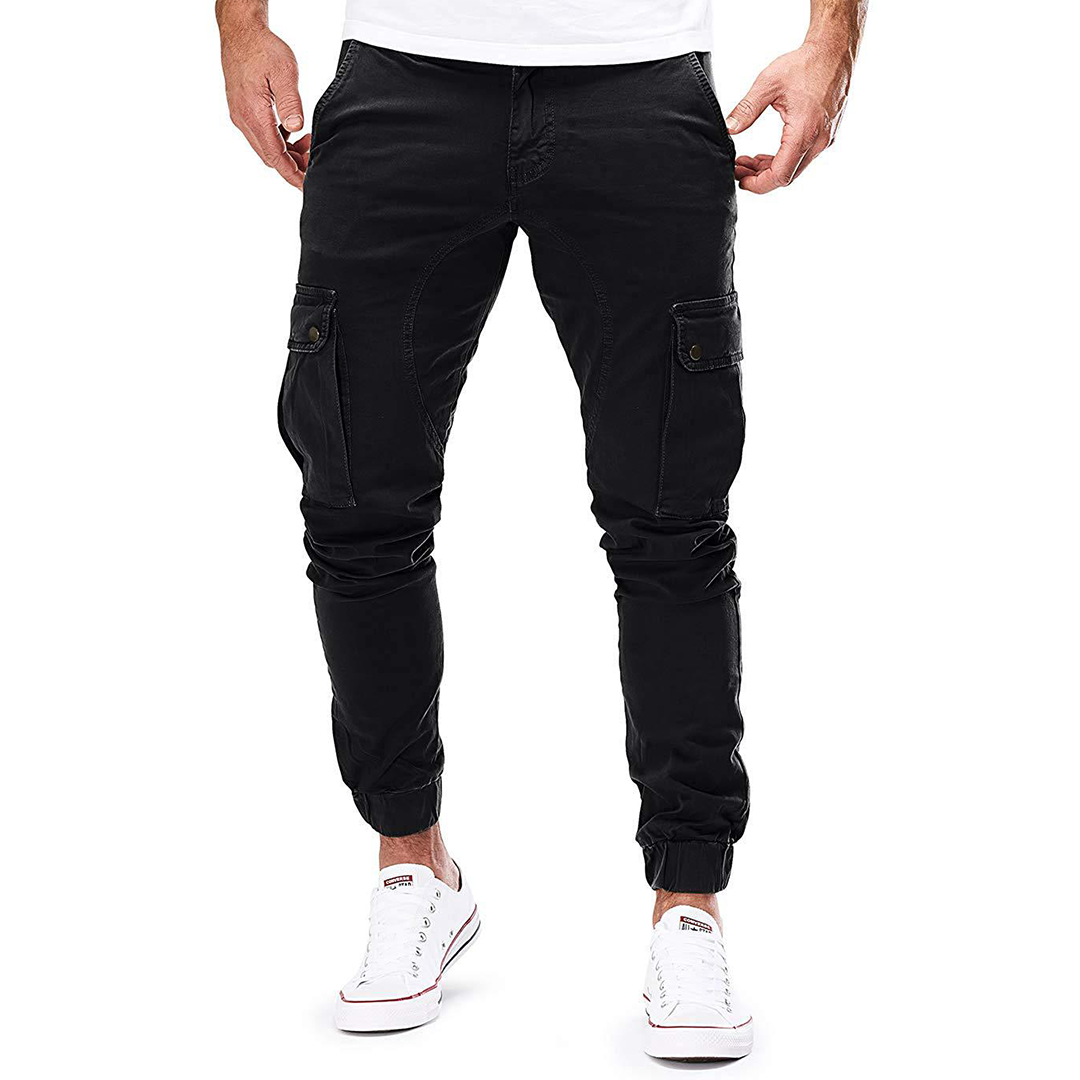 Joggers cargo en noir, coupe confort et tissu extensible pour un look streetstyle