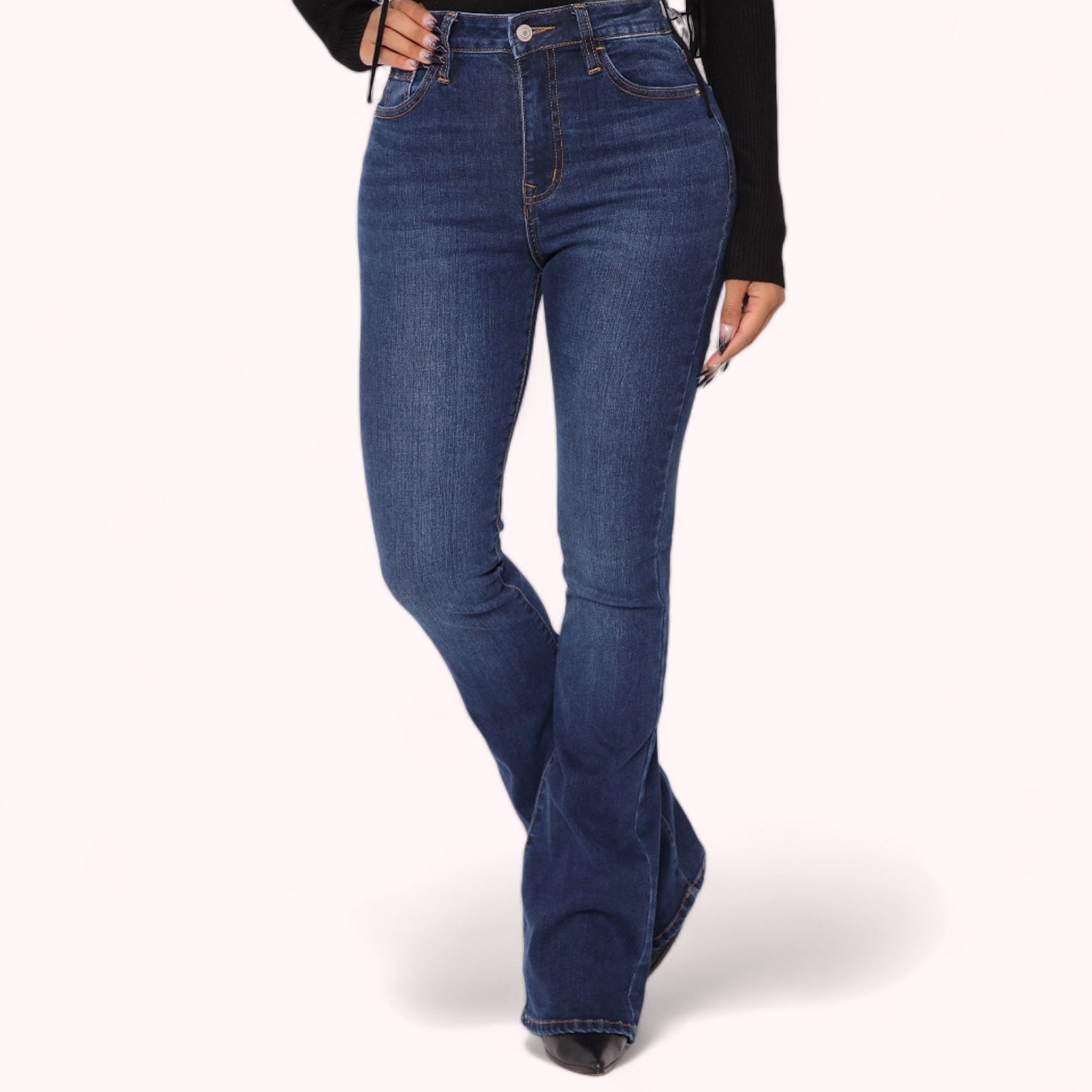 Jeans premium taille haute courbe lift pour femme, denim de qualité, coupe flatteuse, silhouette définie
