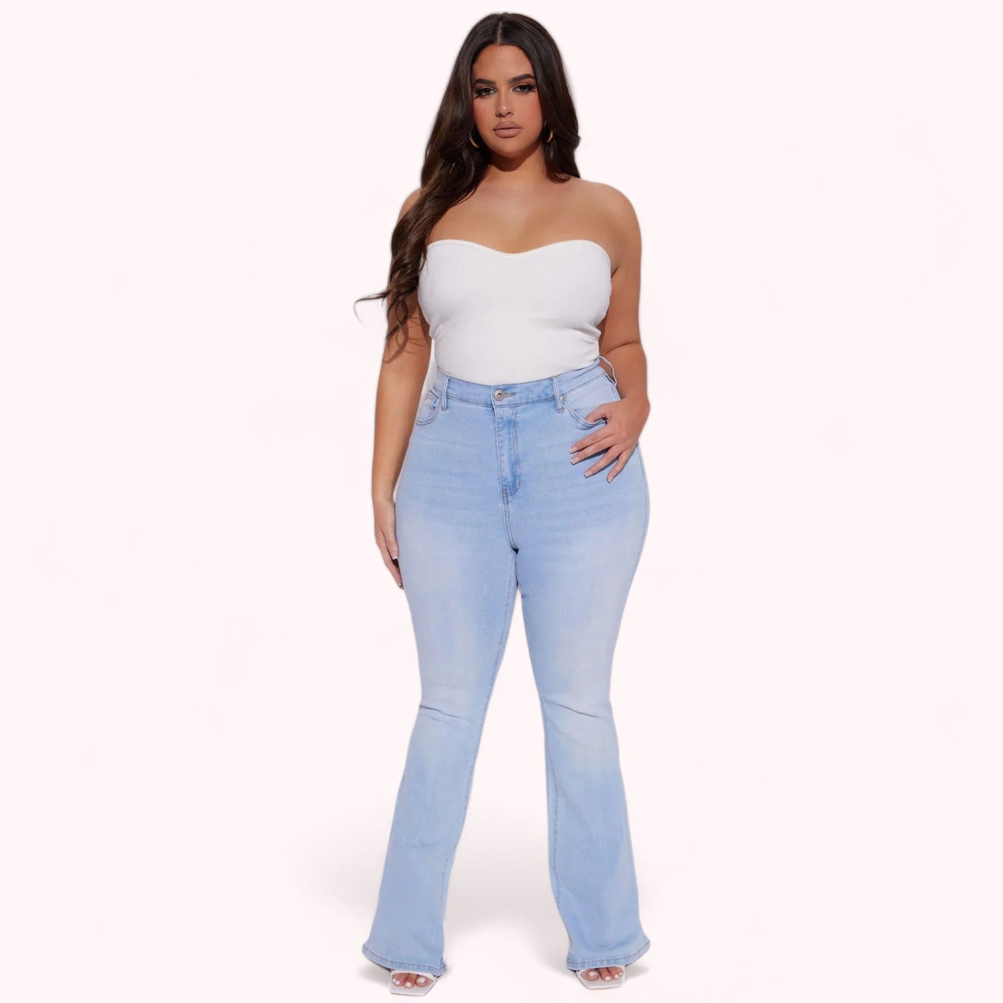 Jeans premium taille haute courbe lift pour femme, denim de qualité, coupe flatteuse, silhouette définie