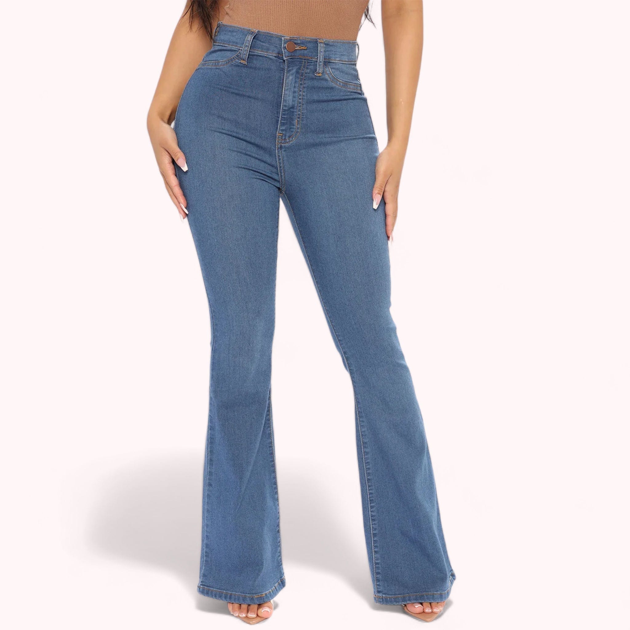 Jeans premium taille haute courbe lift pour femme, denim de qualité, coupe flatteuse, silhouette définie