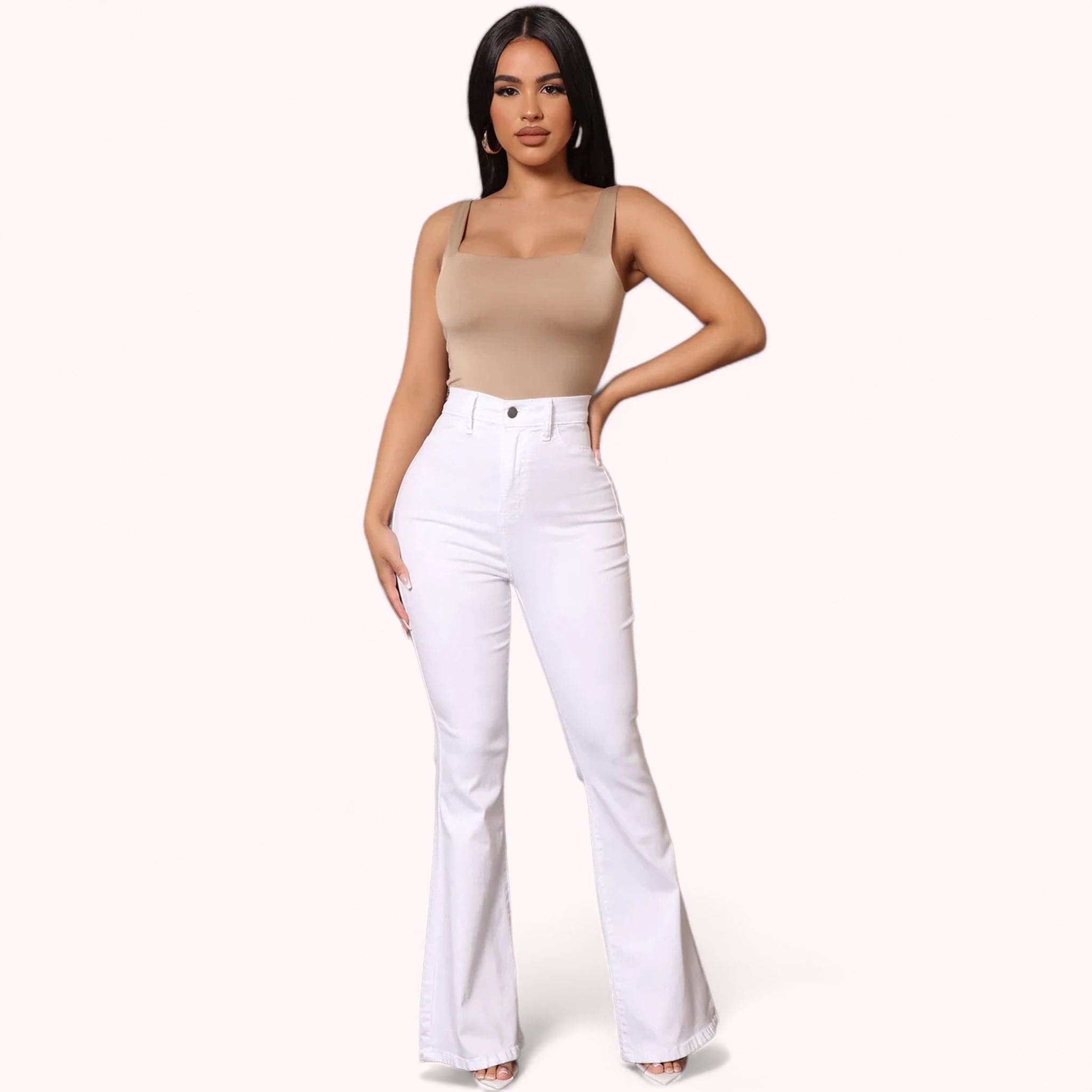 Jeans premium taille haute courbe lift pour femme, denim de qualité, coupe flatteuse, silhouette définie