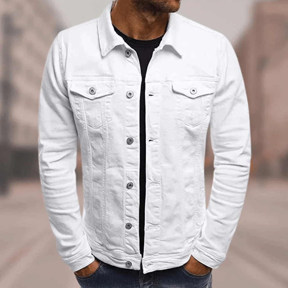 Veste en denim classique pour hommes Jacob en blanc, confort quotidien et détails exclusifs